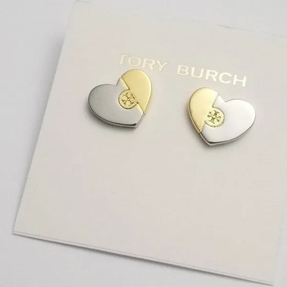 Tory Burch two tone logo heart earrings - Picture 3 of 4